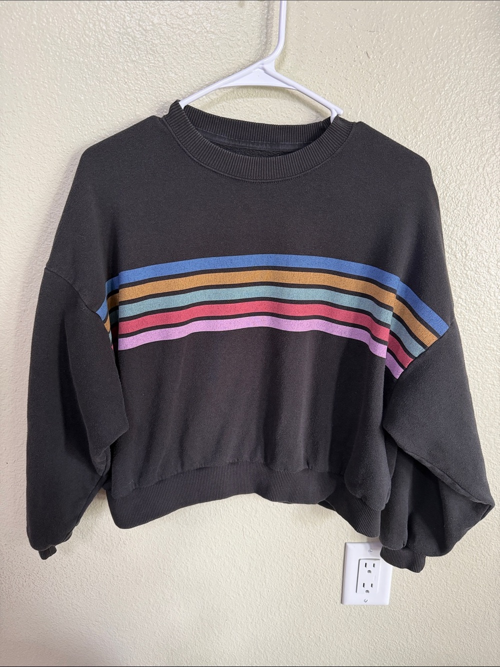 Black Crewneck Sweater with Multicolor Stripes